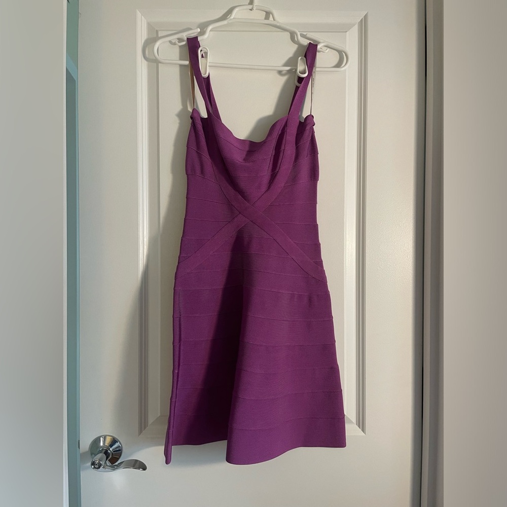 Hervé Leger purple bandage flared skirt dress